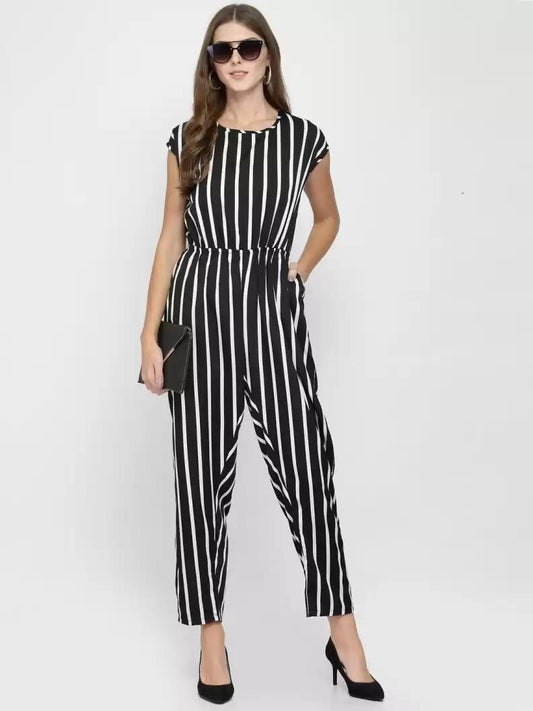 Darzi Women's Poly Crepe Stripe Print Jumpsuit