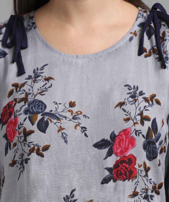 Women's Rayon Floral Print Cold Shoulder Top